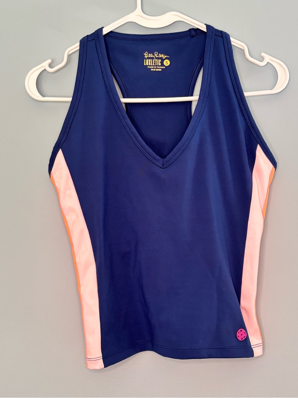Lilly Pulitzer Luxletic Vanti Bra Cropped Workout Tank Top Navy Pink Size Small